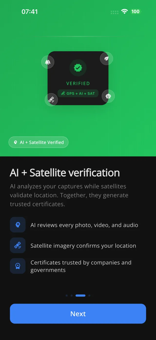 Aplikacja Trust Carbon - Weryfikacja AI + Satelita